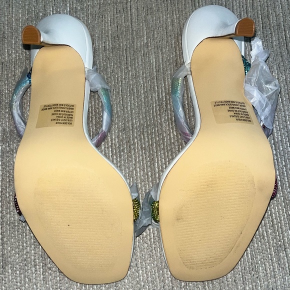 NIB Pastel Rainbow Rhinestone Sandal Heels - Picture 8 of 8